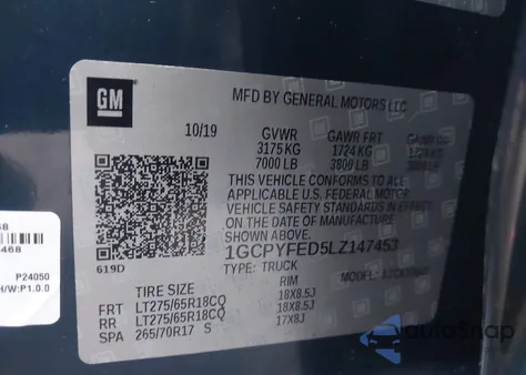 2020 Chevrolet Silverado 1500 4Wd Short Bed Lt Trail Boss из США, поврежденный, VIN 1GCPYFED5LZ147453